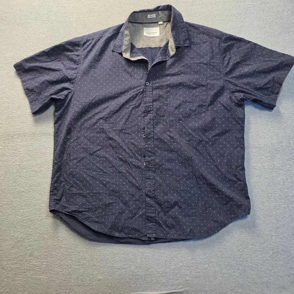 Paper Denim & Cloth Short Sleeve Button Front Dot Print Shirt Mens 2X Navy Blue